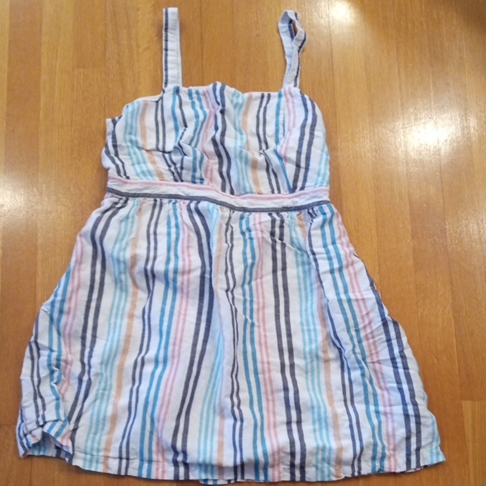 Loft Linen Blend Striped Womens Dress Large